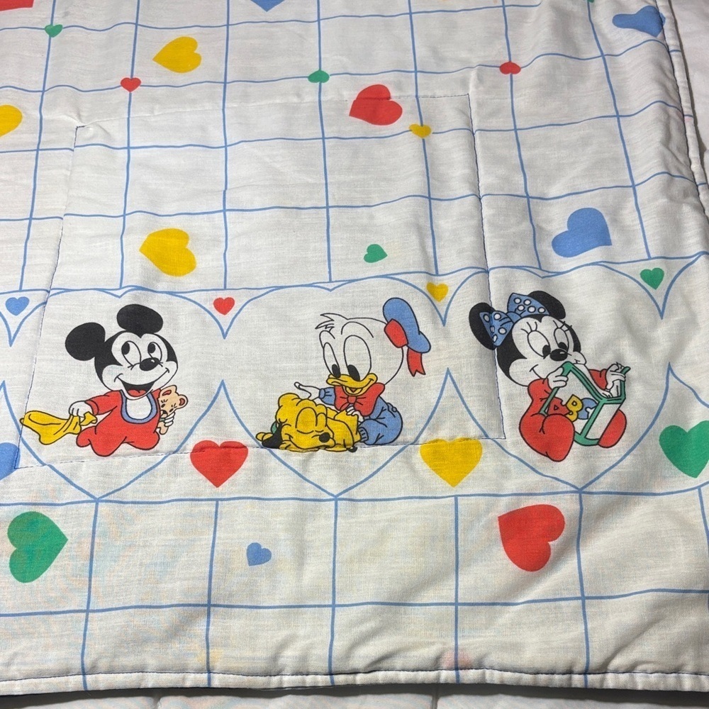 Vintage (1980’s) Disney Quilt with Baby Mickey and Friends - Blue and Multicolor - Picture 7 of 10
